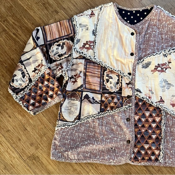 Handmade Patchwork Jacket, wolves & bears, Sz L-XL - Picture 4 of 6